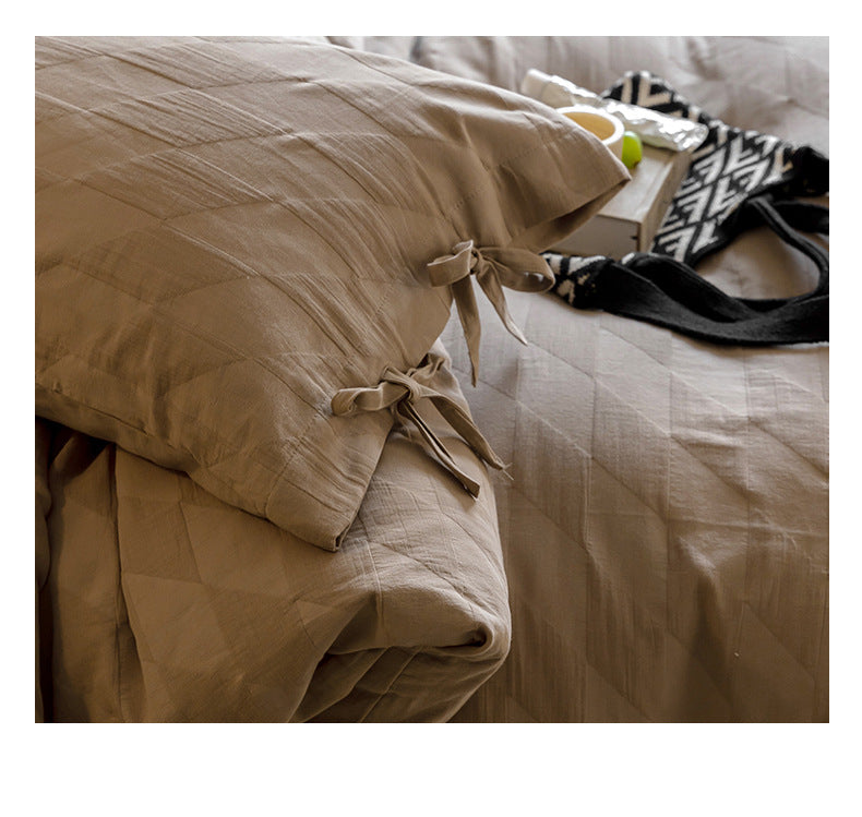 Textured Embossed Double Layer Soft Gauze Washed Satin Cotton Jacquard Four-Piece Set